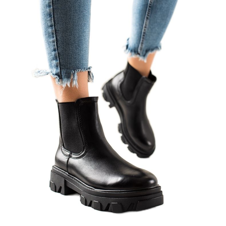 Seastar Trendiga Chelsea stövlar på plattformen svart