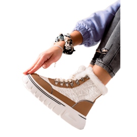 TRENDI Varma snöskor på plattformen vit brun