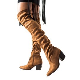 Laura Mode Lågklackade lårhöga stövlar brun