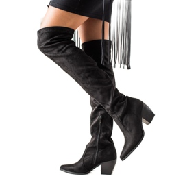 Laura Mode Lågklackade lårhöga stövlar svart