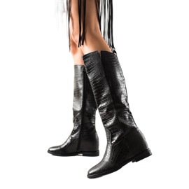 TRENDI Stövlar med ekologiskt läder på kil svart