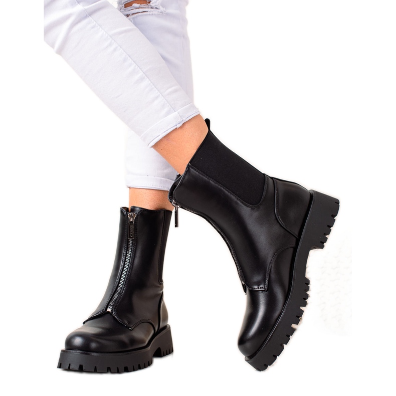 TRENDI Varma stövlar med dragkedja svart