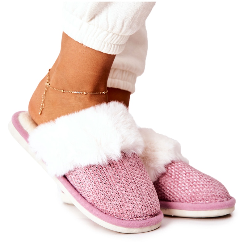 Varmrosa tofflor med päls Flamarin beige