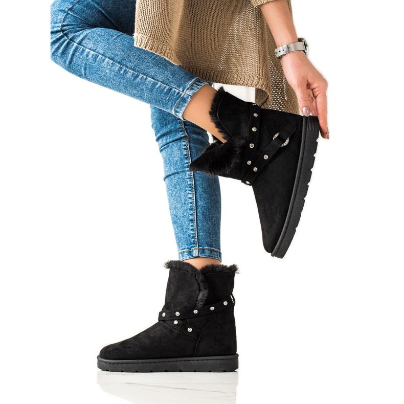 TRENDI Svart Mukluki med zirkoner