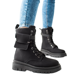 TRENDI Trappstövlar med snörning och ficka svart