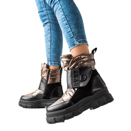 TRENDI Varma snöskor med kardborreband svart gyllene