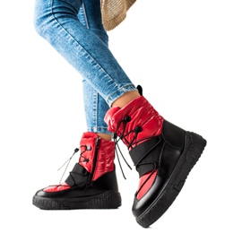 TRENDI Bekväma snökängor på plattformen svart röd