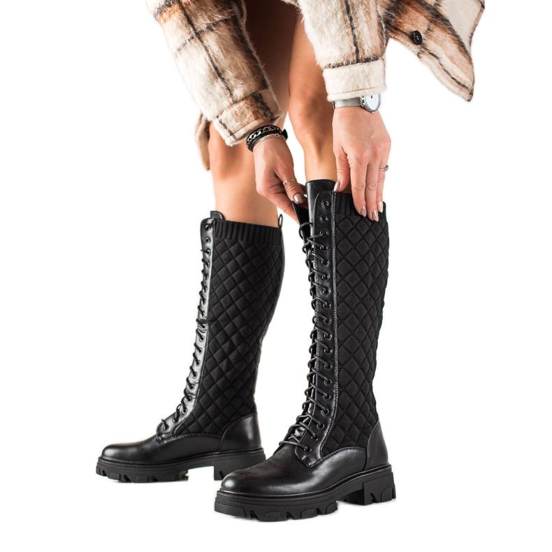 TRENDI Quiltade arbetarstövlar svart