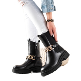 TRENDI Höga stövlar med kedja svart