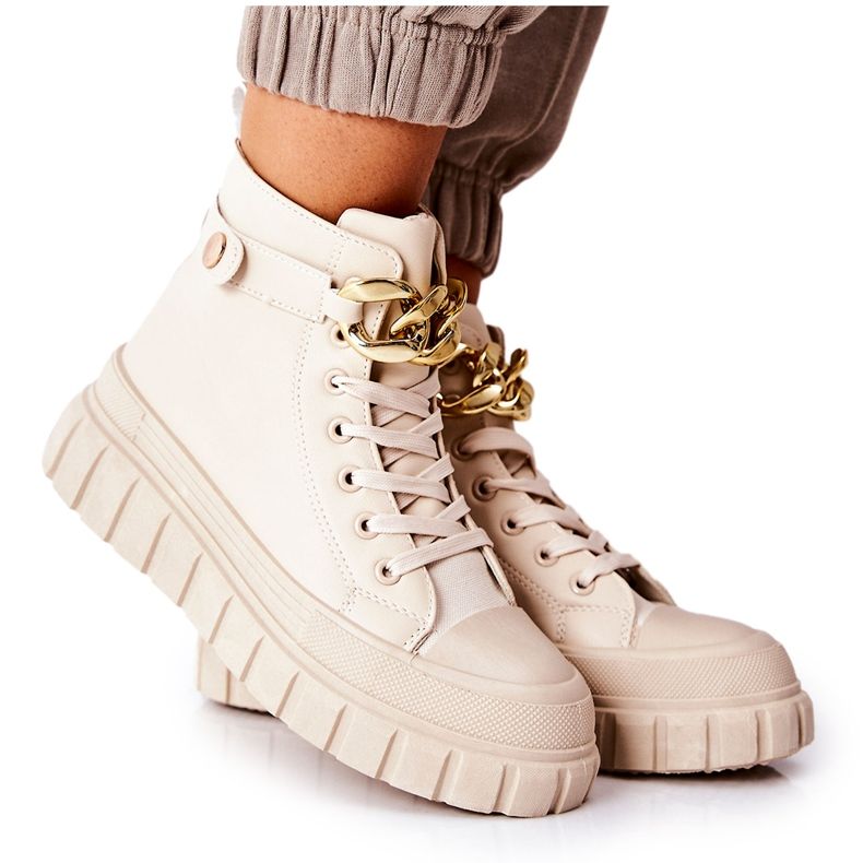 Höga Sneakers På Beige Standies Plattform gyllene