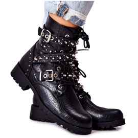 Stövlar i läder med ränder Djurmönster Svart keferin