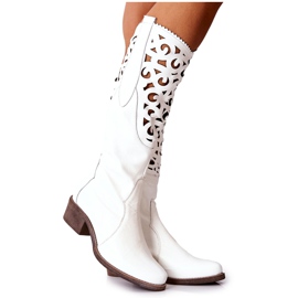 PA2 Genombrutna stövlar i läder i White Decorous vit