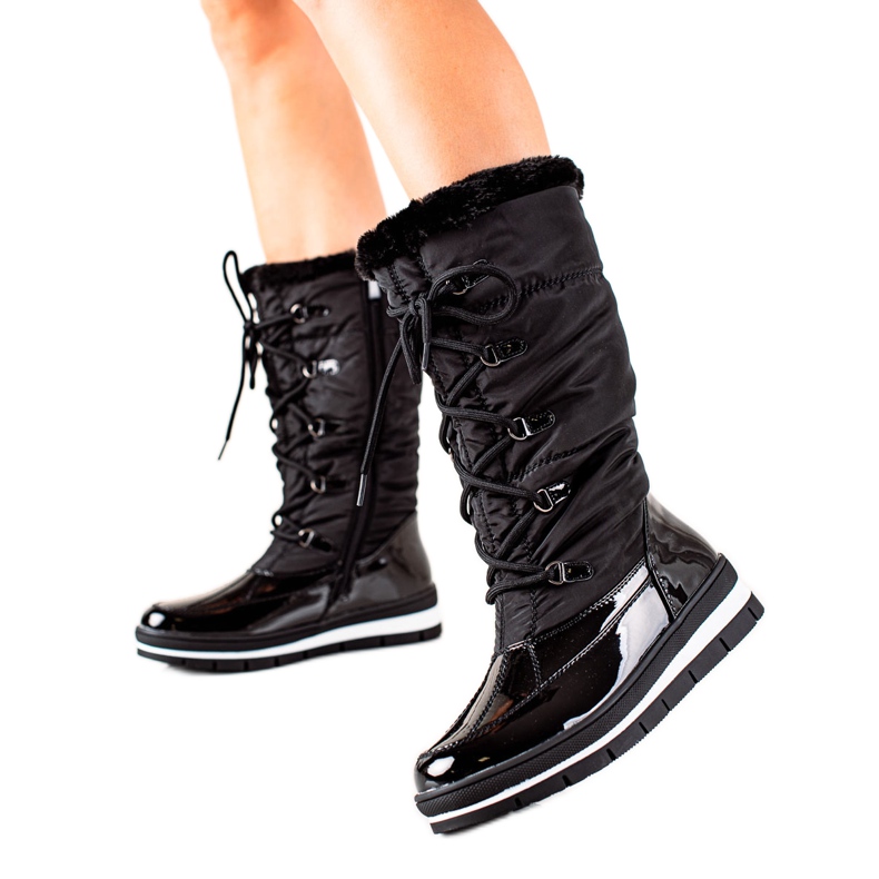 TRENDI Höga snökängor med päls svart