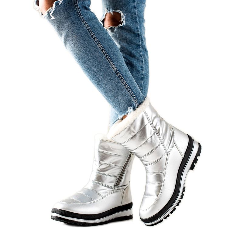 TRENDI Klassiska snöstövlar på dragkedjan silver-