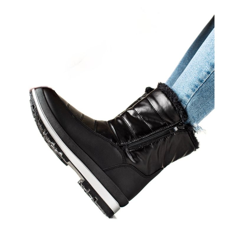 TRENDI Klassiska snöstövlar på dragkedjan svart