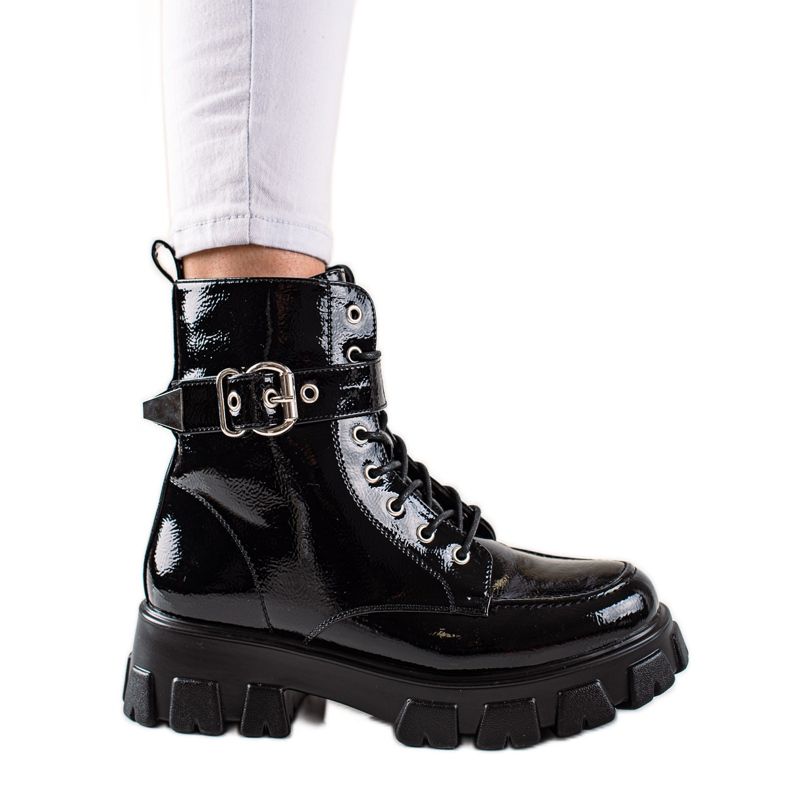 TRENDI Lackade Arbetare Med Spänne svart