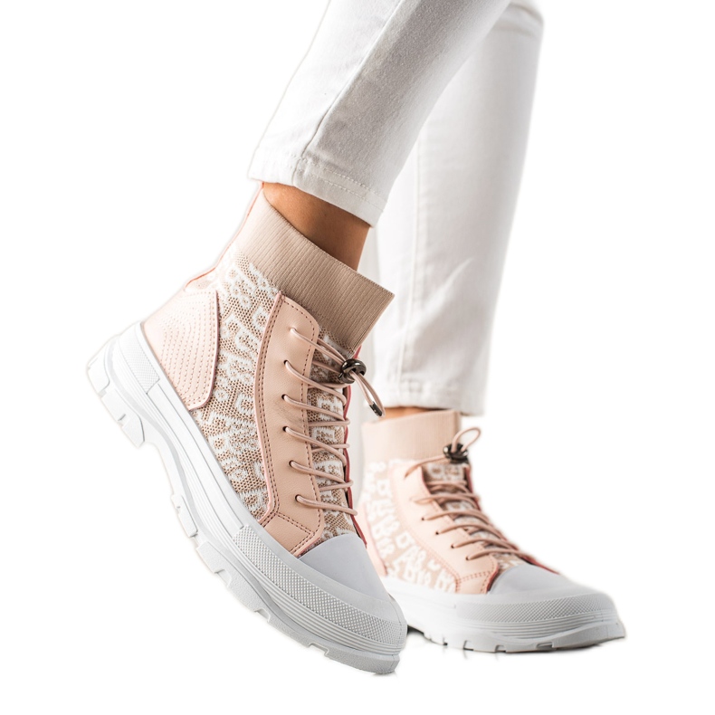 Goodin Trendiga höga sneakers vit rosa