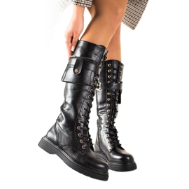 Groto Gogo Arbetarstövlar med snörning med ficka svart