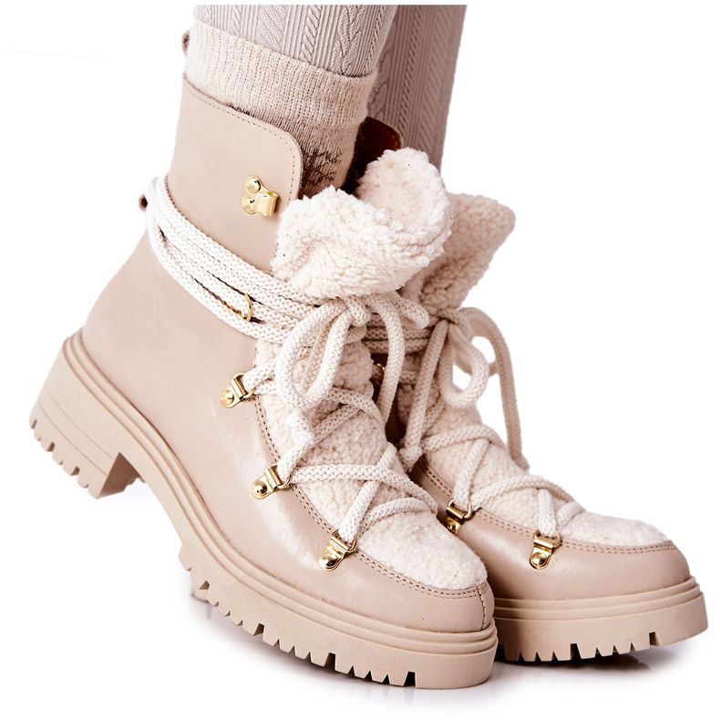 Lewski Shoes Läderstövlar Trappers Tied Lewski Light beige 3116