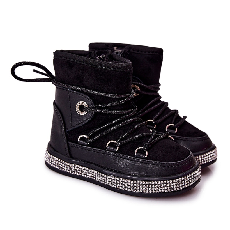 FR1 Barns svarta snöstövlar med Cubic Zirconia Wellma