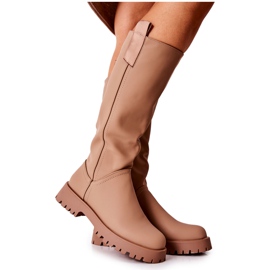 FJ1 Höga läderstövlar Beige Trishia