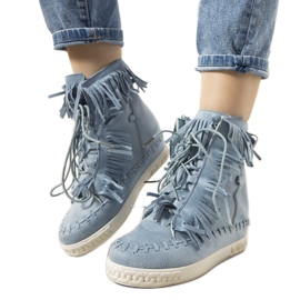 Blå wedge sneakers med fransar