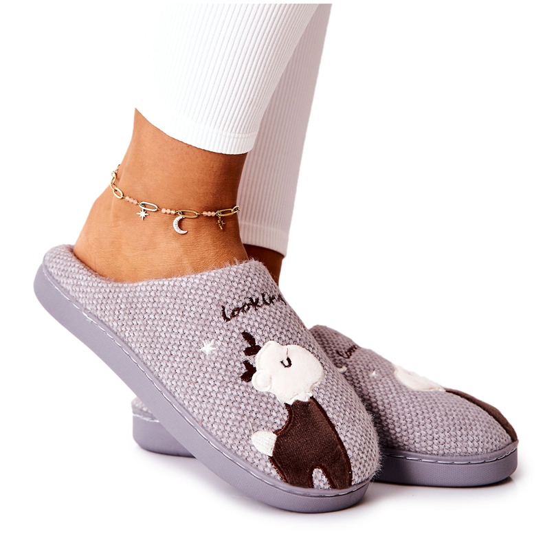 WJ1 Varma tofflor Reindeer Grey Jilly brun grå