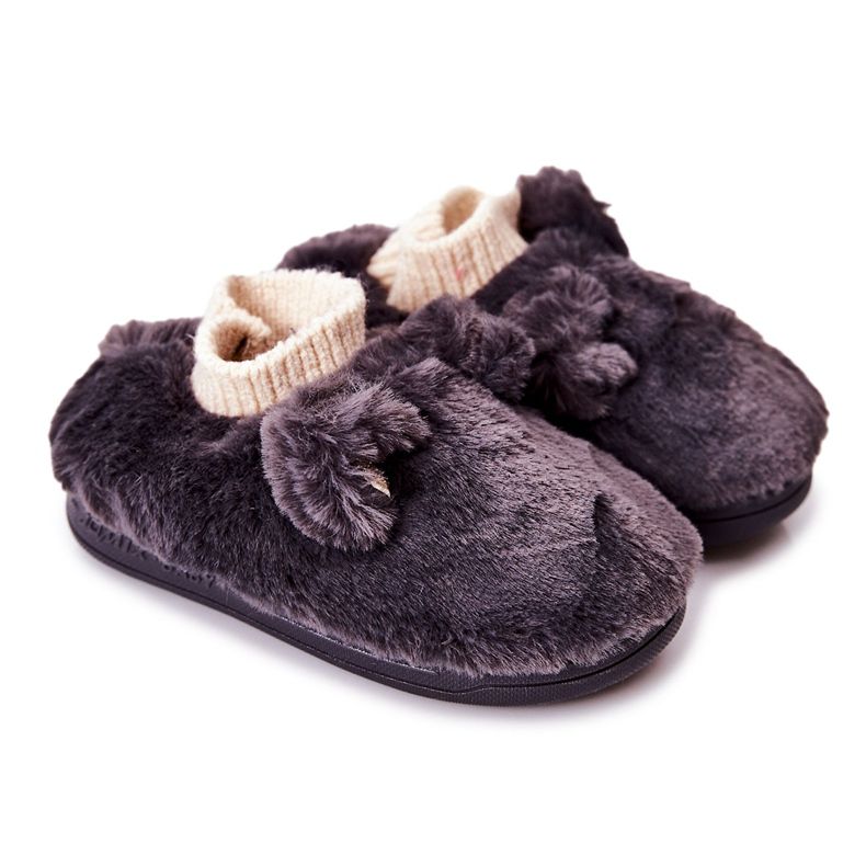 Varma tofflor med ribbad mörkgrå Dessi