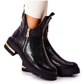 PA2 Svarta stövlar med ett utskuret krokodilmönster Svart Crolisia