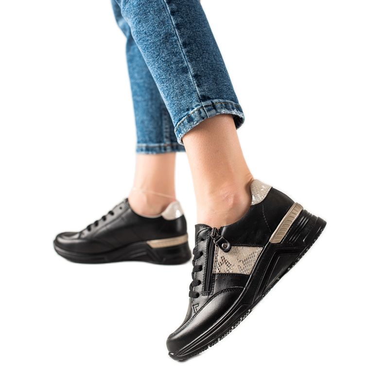 Evento Lädersneakers med dekorativ dragkedja beige svart