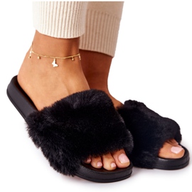 PH1 Formade gummi tofflor med svart Emmie päls