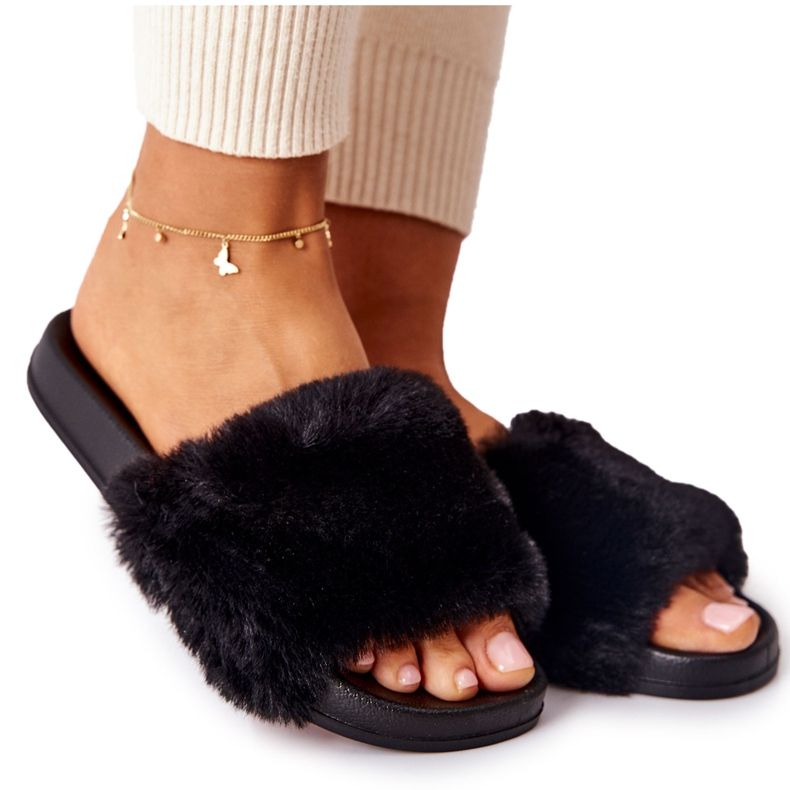 PH1 Formade gummi tofflor med svart Emmie päls