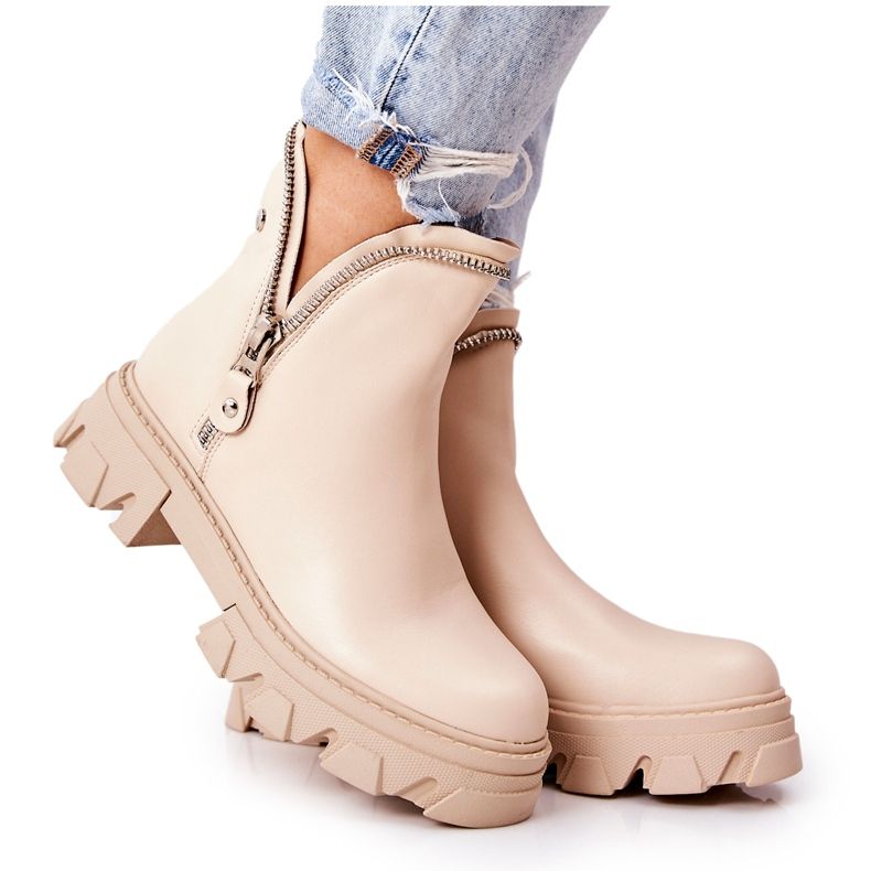 WS1 Skinnstövlar med dekorativa beige dragkedjor Deborah