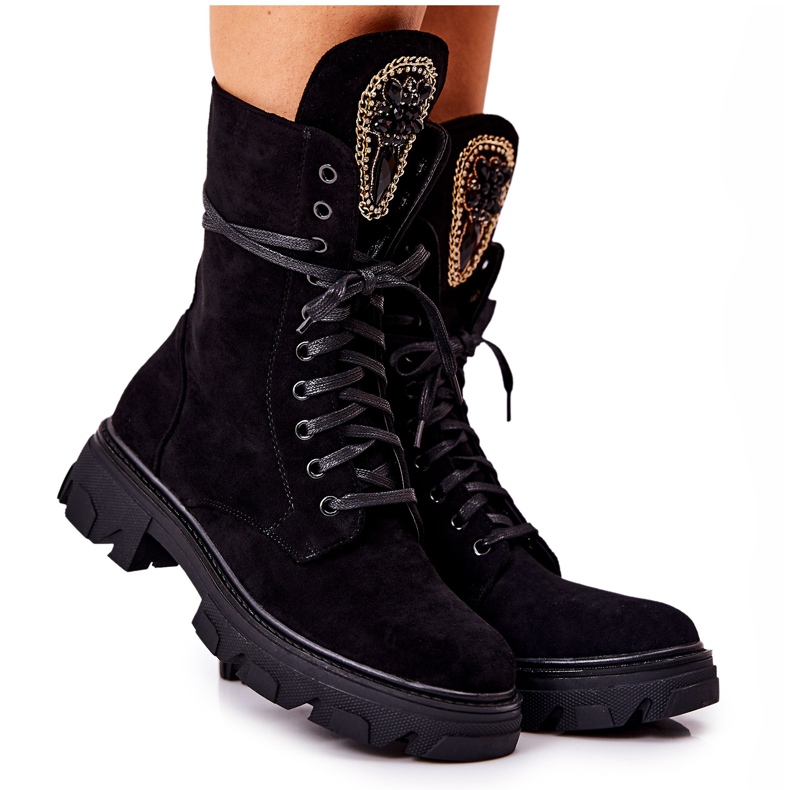 PL4 Svarta mockastövlar med Elaina-utsmyckningar