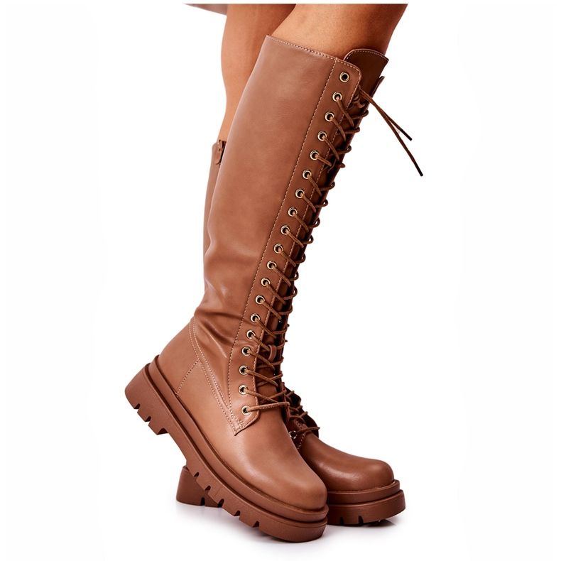 PG2 Höga varma knutna Camel Kannies-stövlar brun