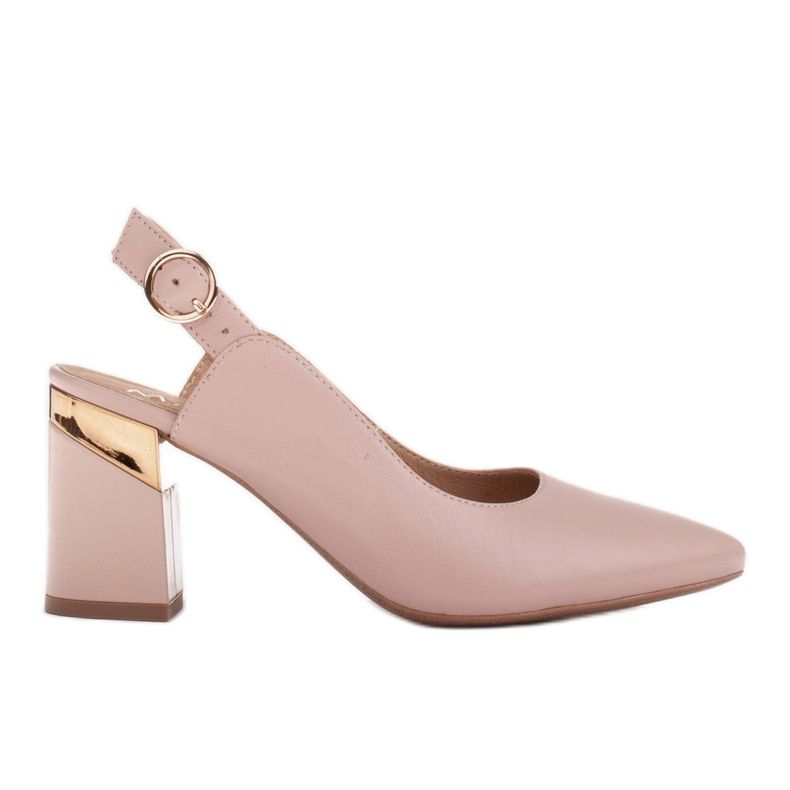 Marco Shoes Beige pumps med gyllene hälinlägg rosa