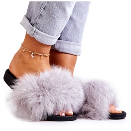 PG2 Grå Naturimo Gråa tofflor med naturlig päls