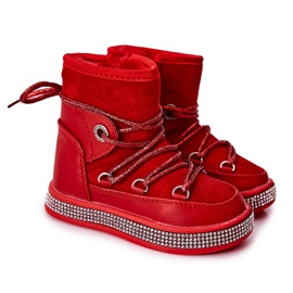 FR1 Röda snöstövlar för barn med Cubic Zirconia Wellma