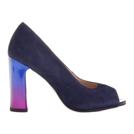 Marco Shoes 1100P marinblå pumps med flerfärgad klack