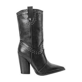 BM Svarta cowboystövlar med en dekorerad Bora-överdel