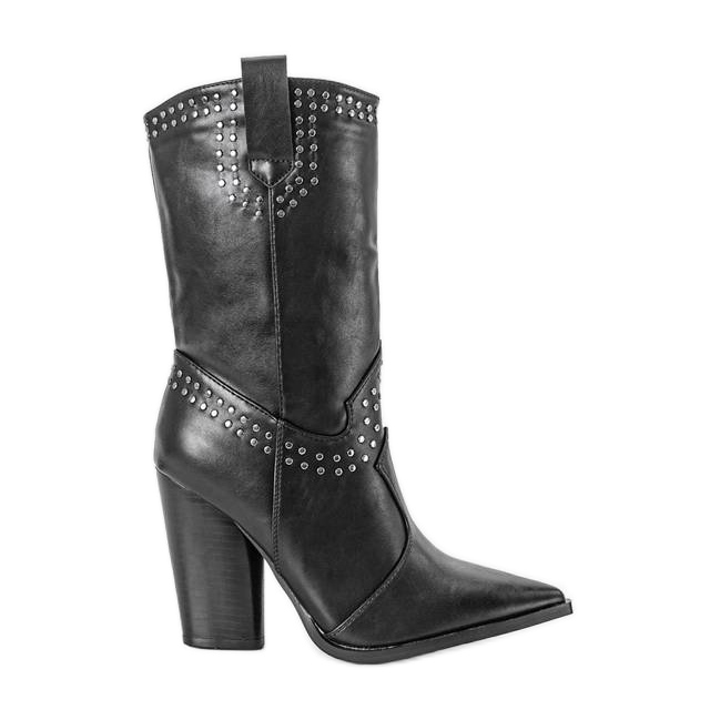 BM Svarta cowboystövlar med en dekorerad Bora-överdel