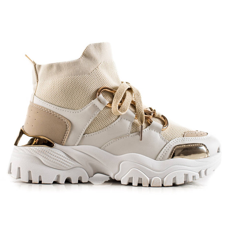 TRENDI Mode sneakers beige gyllene