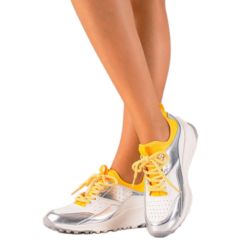 Goodin Snygga lädersneakers vit silver- gul