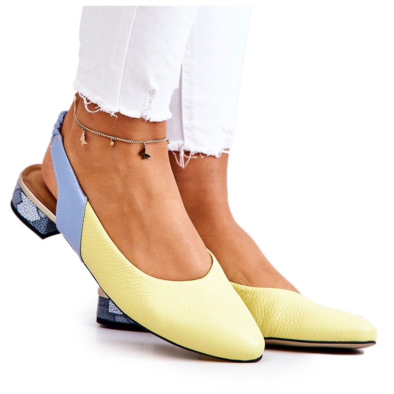 PA2 Läder Öppen klack Ballerina Gul-Blå Noreen