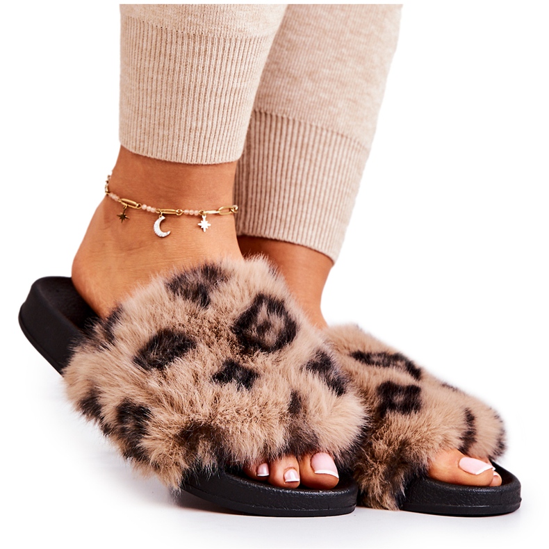 PM1 Tofflor Med Päls, Gummi Leopard Brun Noelle beige