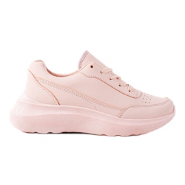 Ideal Shoes Bekväma Eco Leather Sneakers rosa