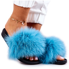 FM1 Blå Naturis Natural Fur Tofflor