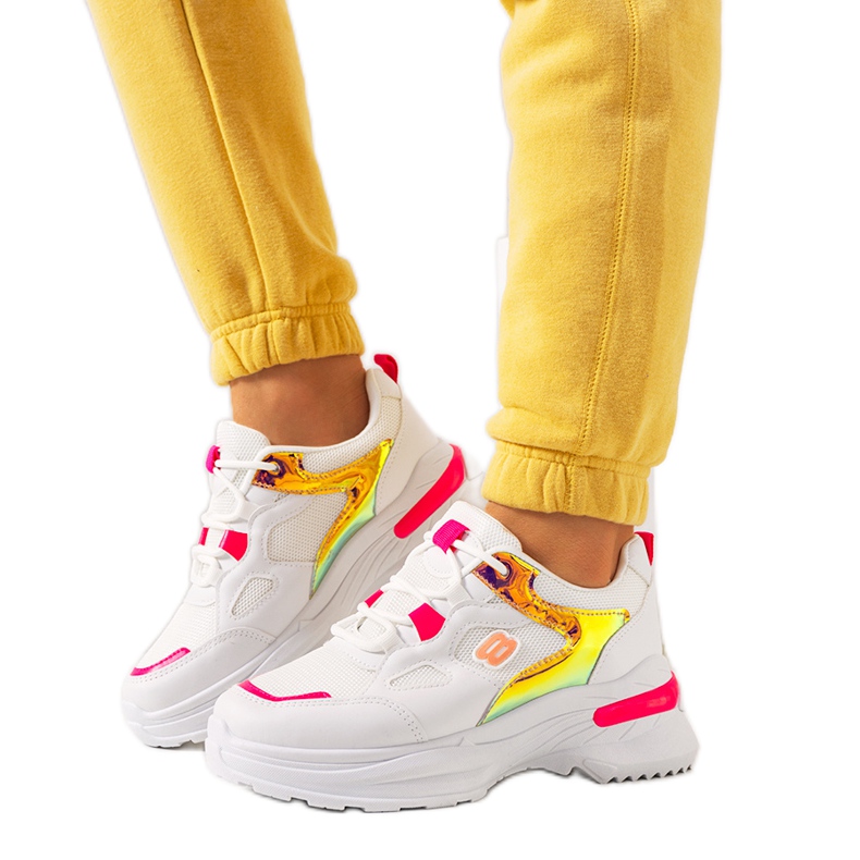 Vita och rosa sneakers med Going holografiska inlägg