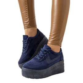 Marinblå sneakers med hög botanisk sula