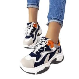 PA1 Marinblå sneakers med hög sula från Monica vit orange grå
